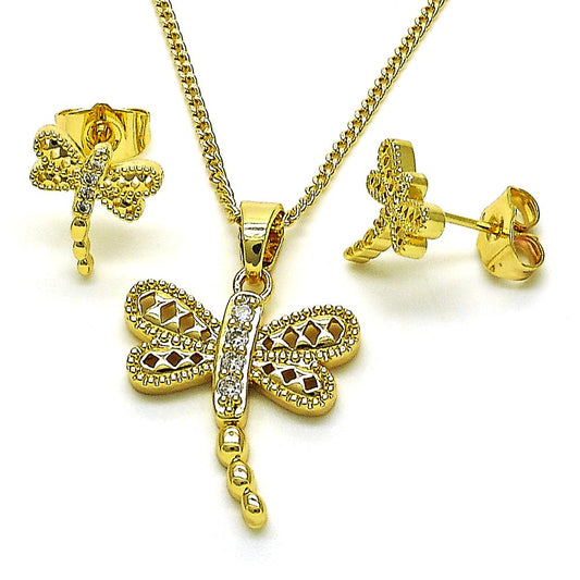 Set Collar/ Pantallas Libélulas Blanca, Gold Filled