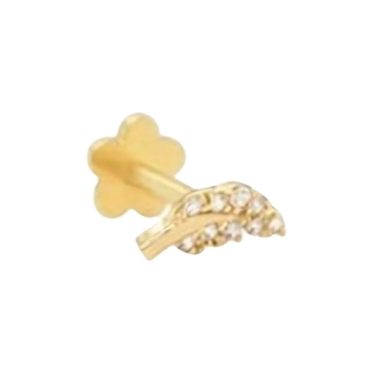 14K Cartilage Piercing: Leaf with Cubic Zirconia (CZ) With 8mm Tube.