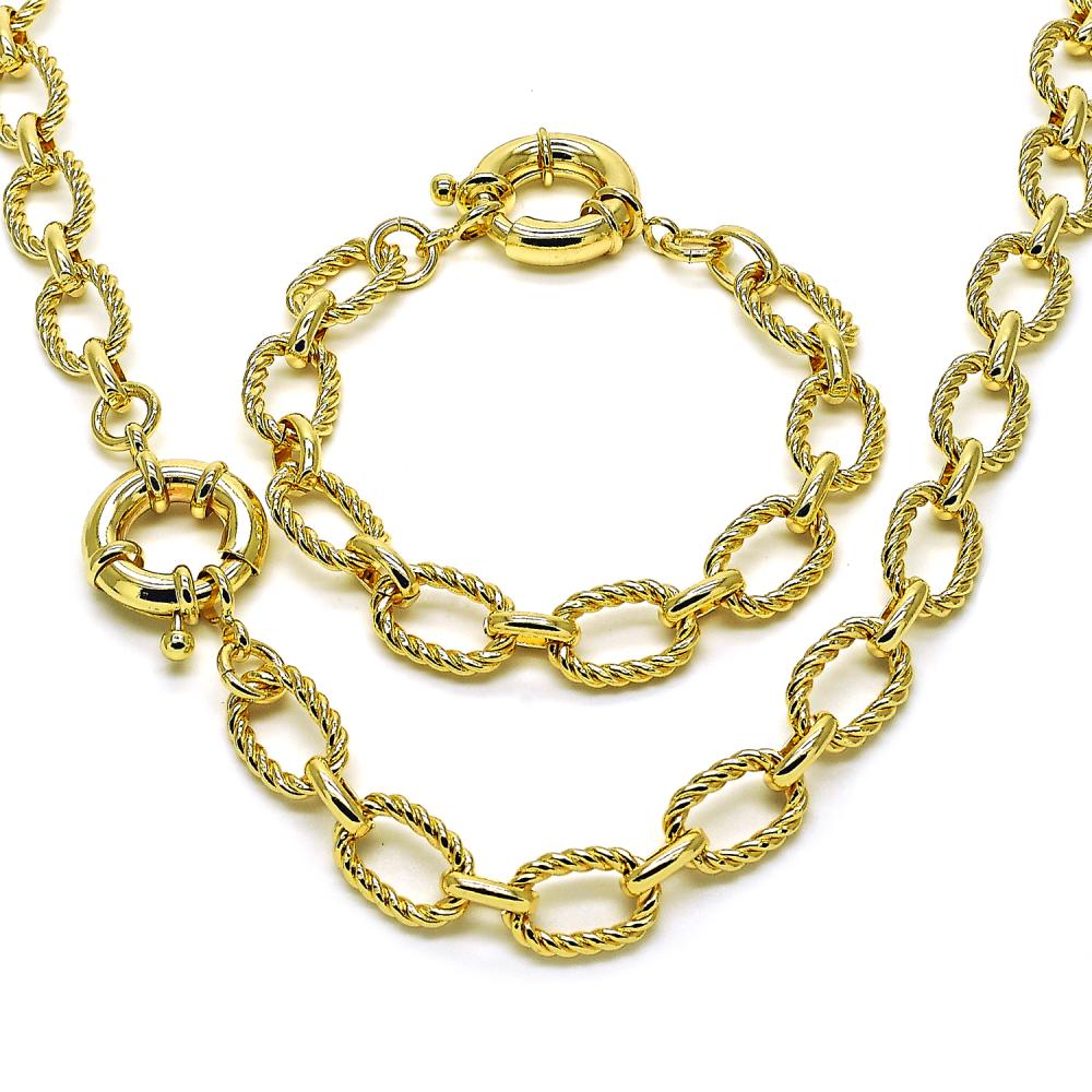 SET Cadena y Pulsera Argolla Twist, Gold Filled