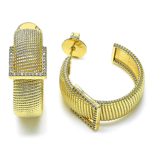 Pantallas Stud, Estilo Hoop, Zirconia Blanca, Gold Filled