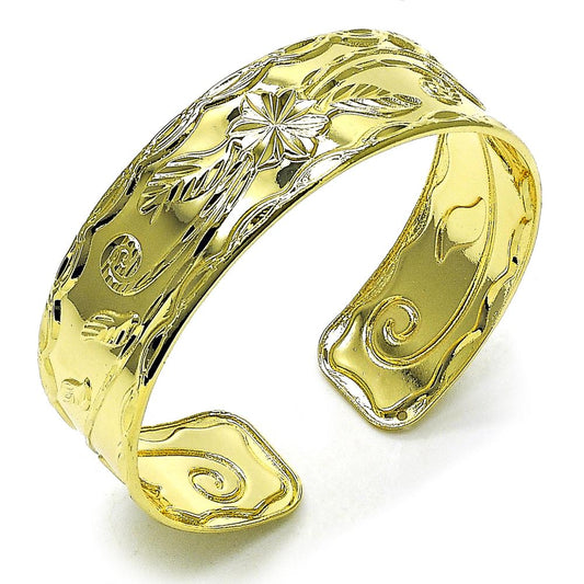 Pulsera Bangle Relieve Flores/ Hojas, Gold Filled