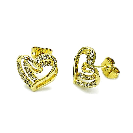 Pantallas Stud Corazón Doble Twist Zirconia Clear, Gold Filled, Cierre "Pushback"
