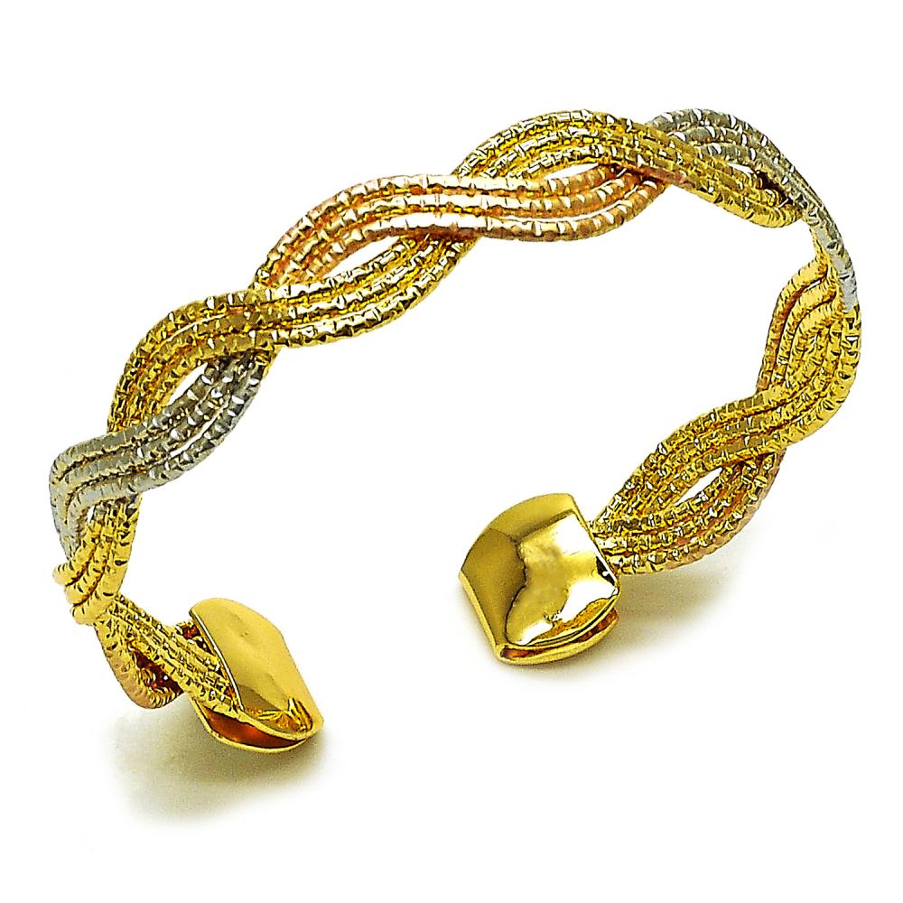 Pulsera Bangles Twist Trenzado, Tri- Color, Gold Filled