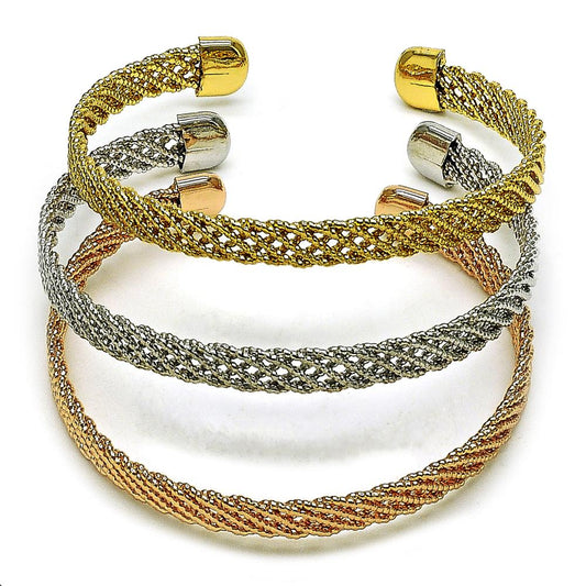 Pulsera Bangles Trio, Tri Color, Braided Design, Gold Filled