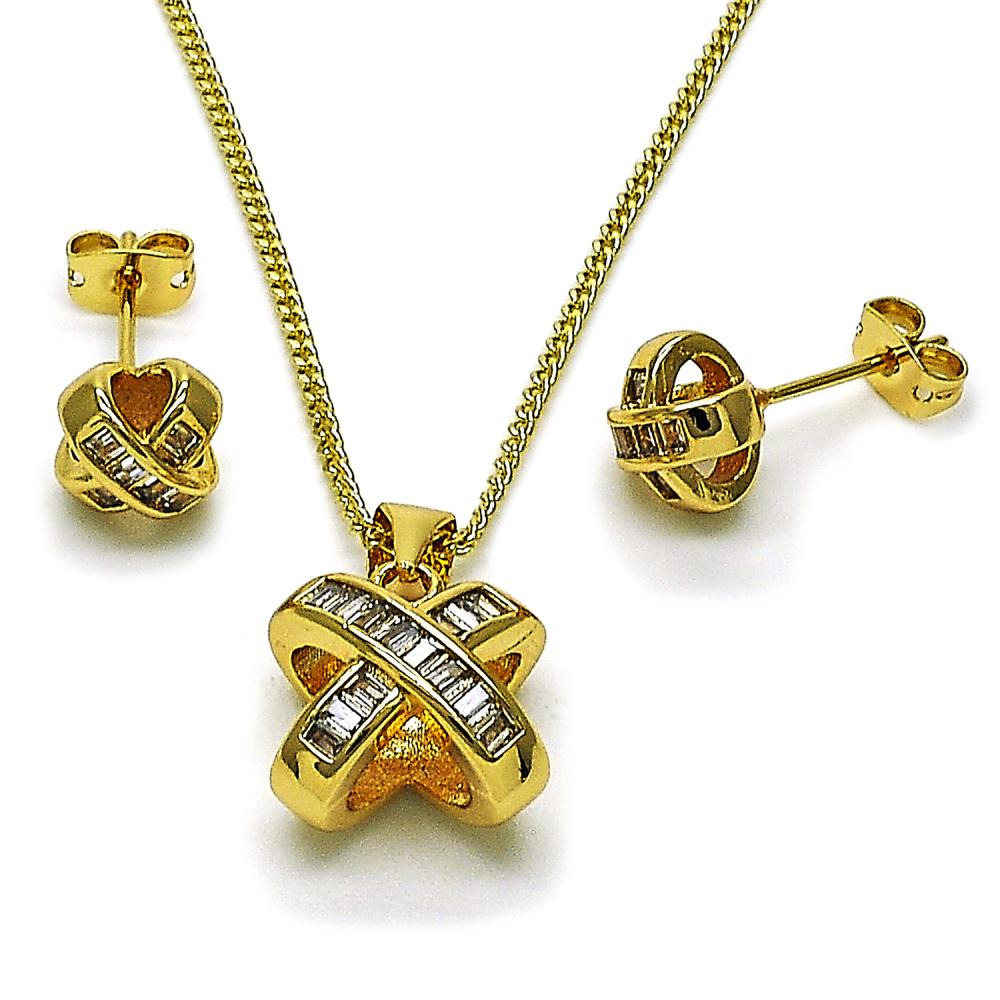 Set Collar/Pantallas Charm "X", Zirconia Blanca, Gold Filled