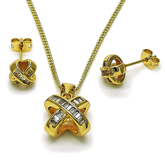 Set Collar/Pantallas Charm "X", Zirconia Blanca, Gold Filled