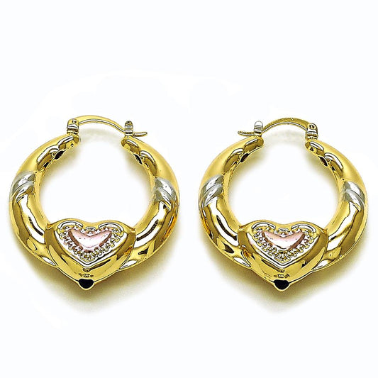 Argollas Puff, Corazón Rosado, Large, Gold Filled