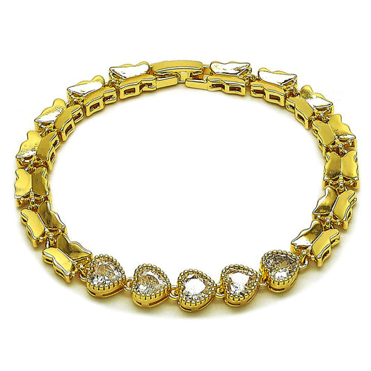 Pulsera, Charm Mariposa y Corazones con Zirconia Blanca, 7.4mm, Gold Filled