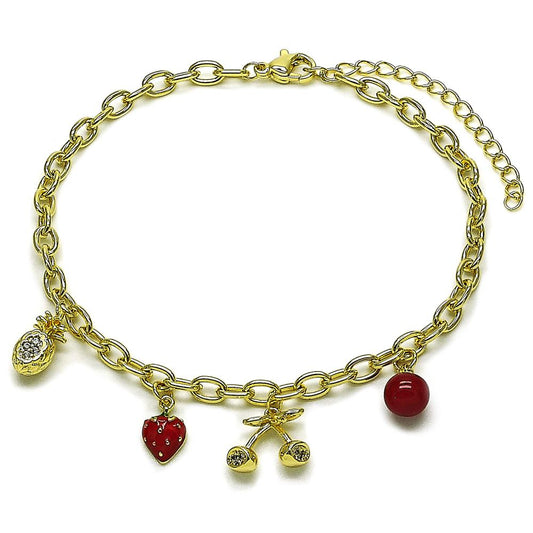 Tobillera, Charms Cherry y Piñas Fancy, Gold Filled