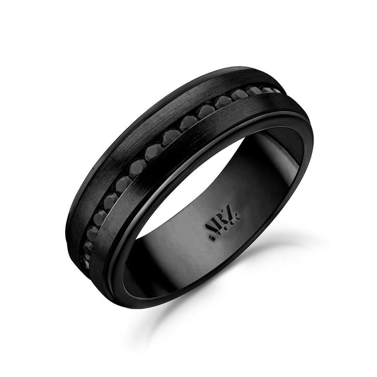 Matte Black Steel, Black Stones Ring