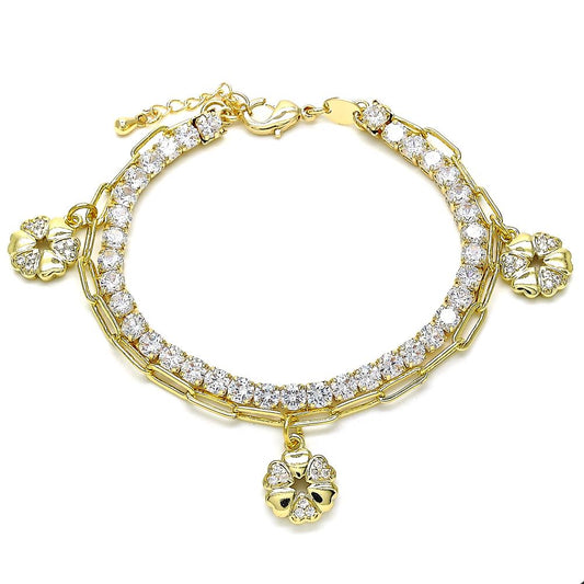 Pulsera piedras clear y flor