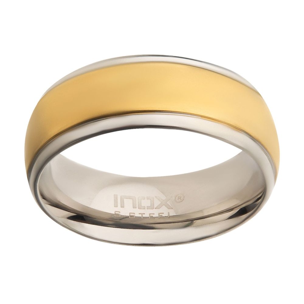 Steel & Gold IP Patterned Design Ring