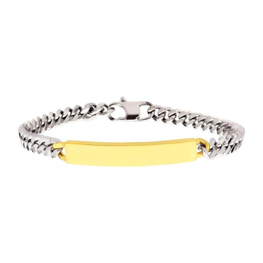 5.5mm Steel Curb Chain Two-tone Bracelet with 18Kt Gold IP