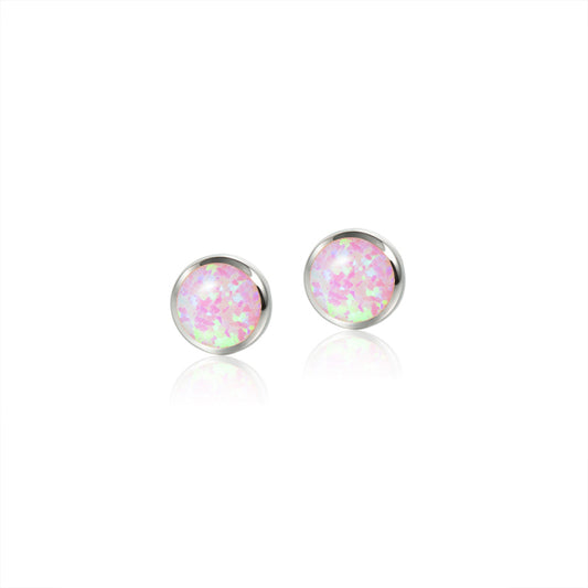 Sterling Silver Pink Opal Stud Earrings