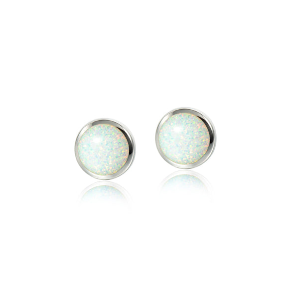 Sterling Silver White Opal Stud Earrings