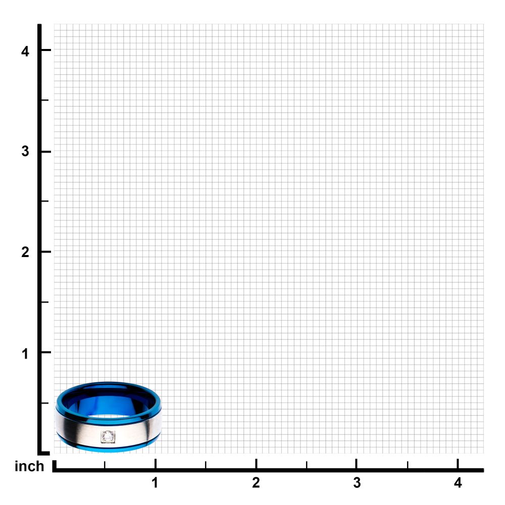 Steel & Blue IP with Clear CZ Polished Ring