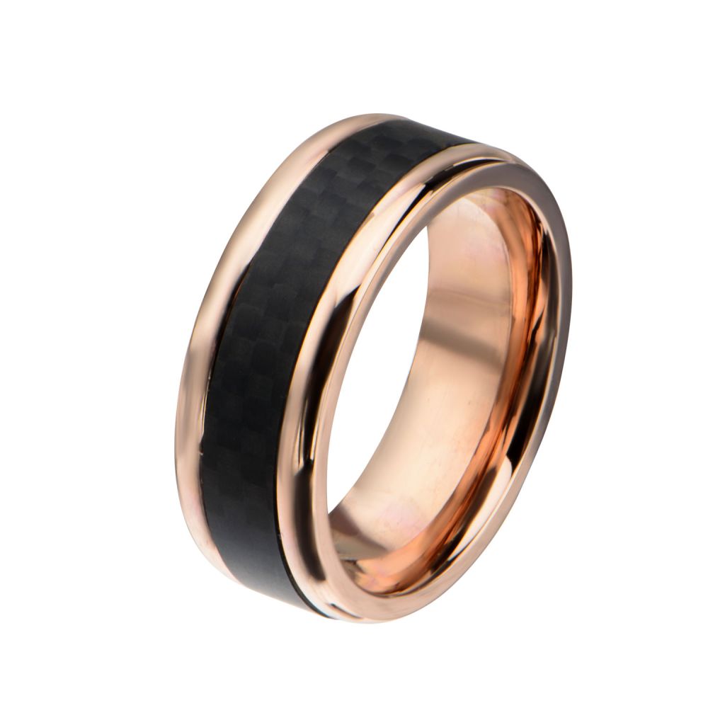 Rose Gold IP with Center Solid Carbon Fiber Ring