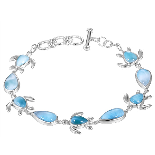 Turtle and drop bracelet in silver and larimar