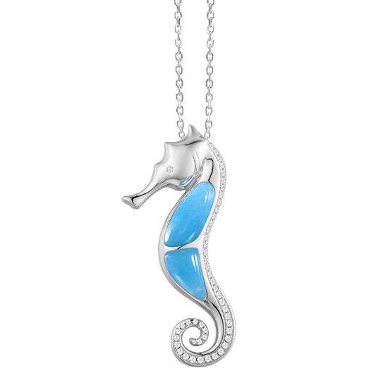 Seahorse charm in silver and larimar stone