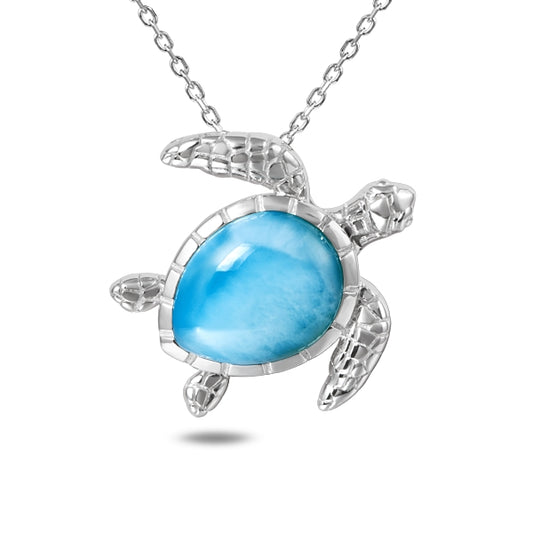 Turtle and larimar silver charm