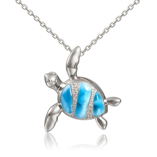 Silver charm with turtle and larimar stones