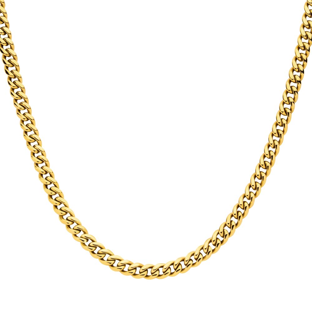 6mm 18Kt Gold IP Miami Cuban Chain Necklace with CNC Precision Set CZ Double Tab Box Clasp