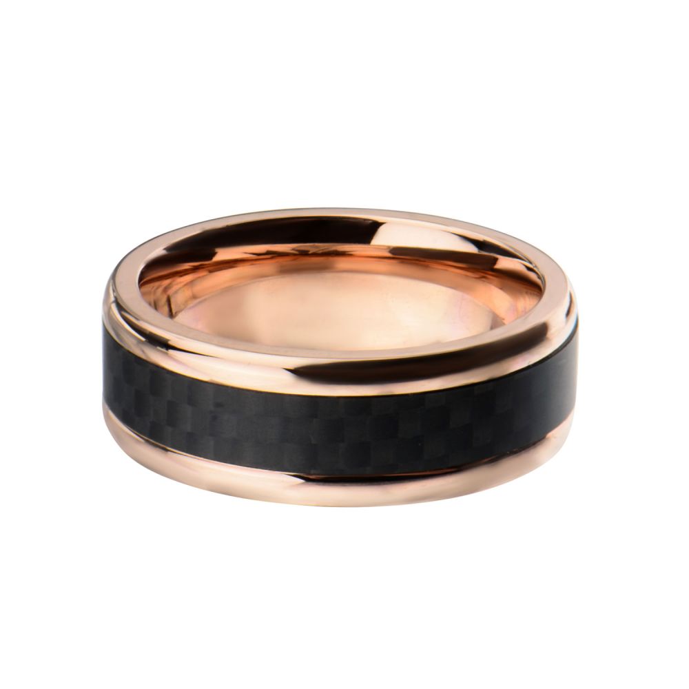 Rose Gold IP with Center Solid Carbon Fiber Ring