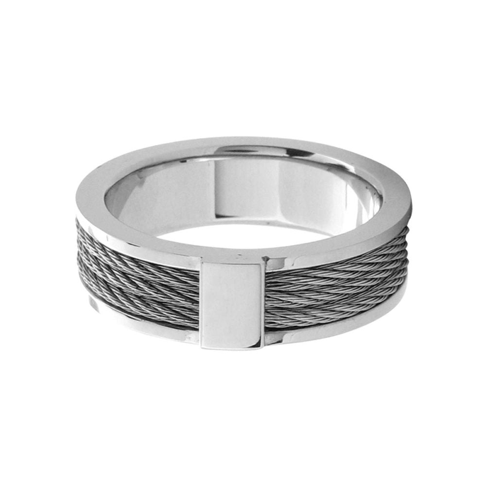 Steel Cable Inlayed Comfort Fit Ring