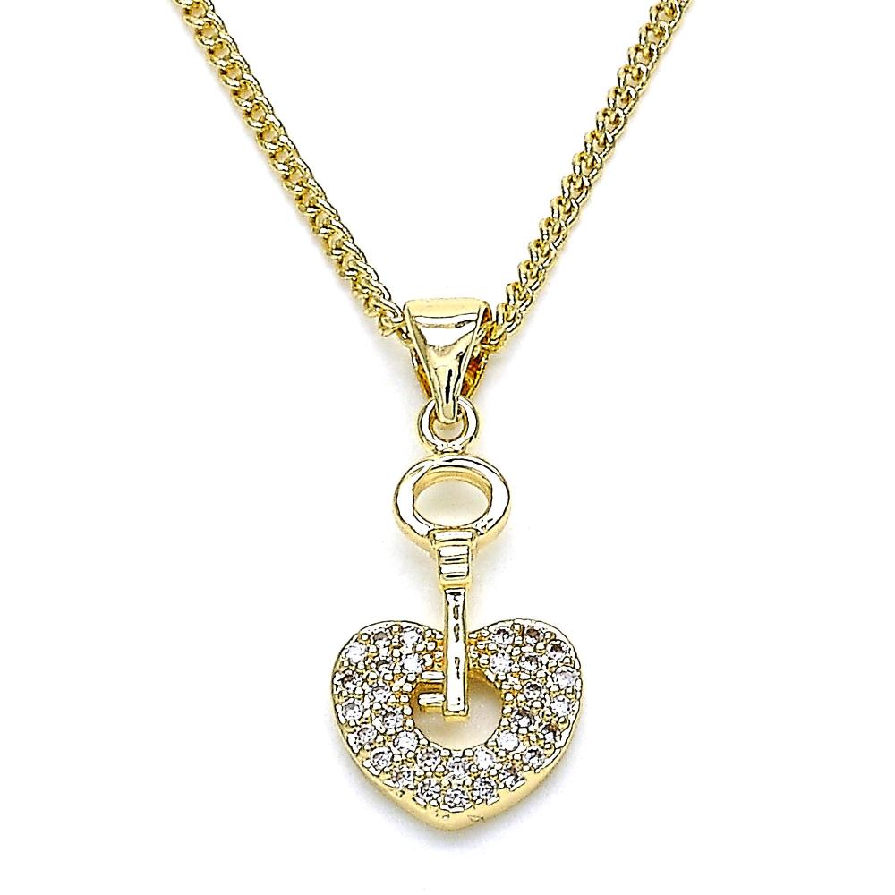 Heart chain with key in laminated gold