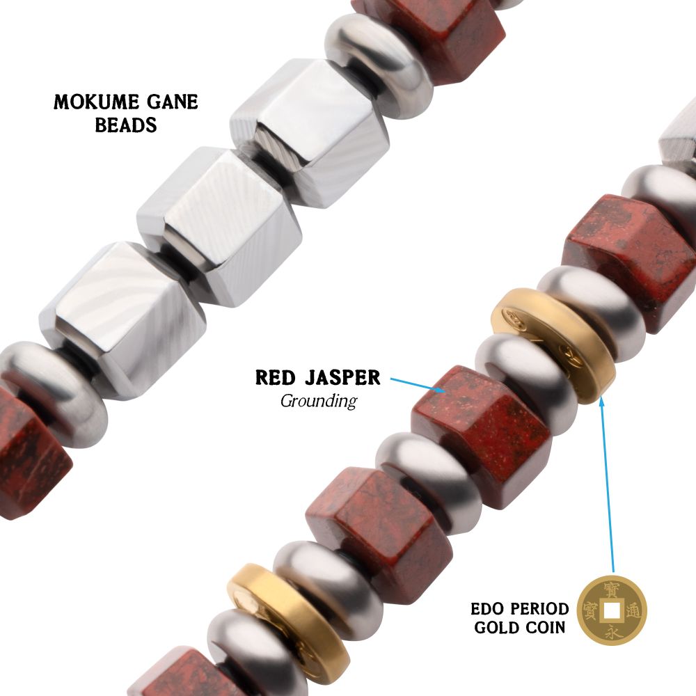 8mm Mokume Gane and Red Jasper Beads Bushido Virtue Bracelet - REI: Respect