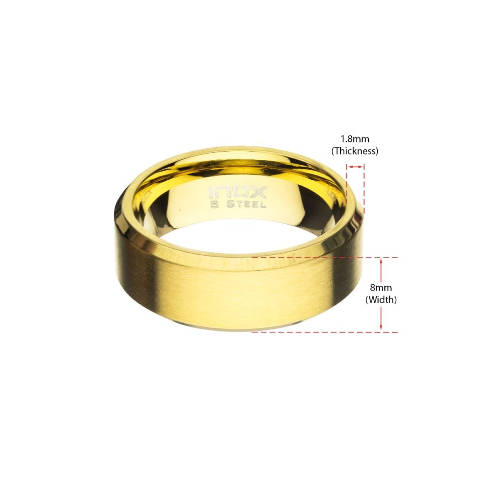 8mm Matte Finish 18Kt Gold IP Steel Beveled Comfort Fit Ring