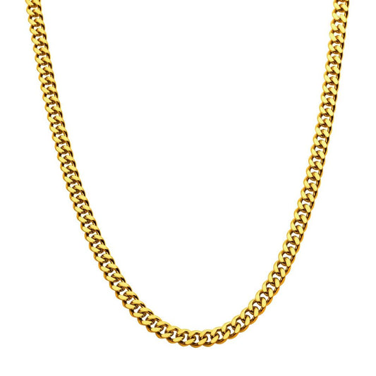 4mm 18Kt Gold IP Diamond Cut Curb Chain Necklace