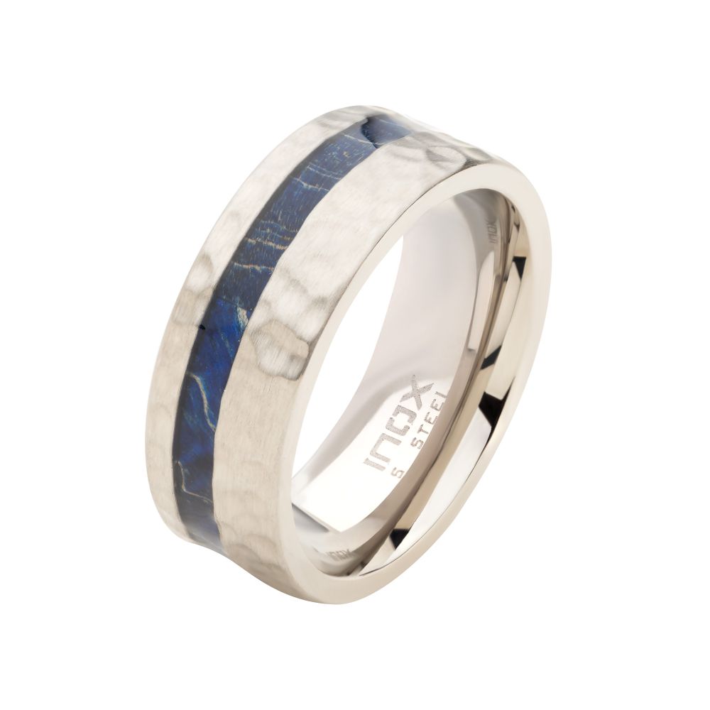 Steel Blue Dyed Wood Inlay Ring