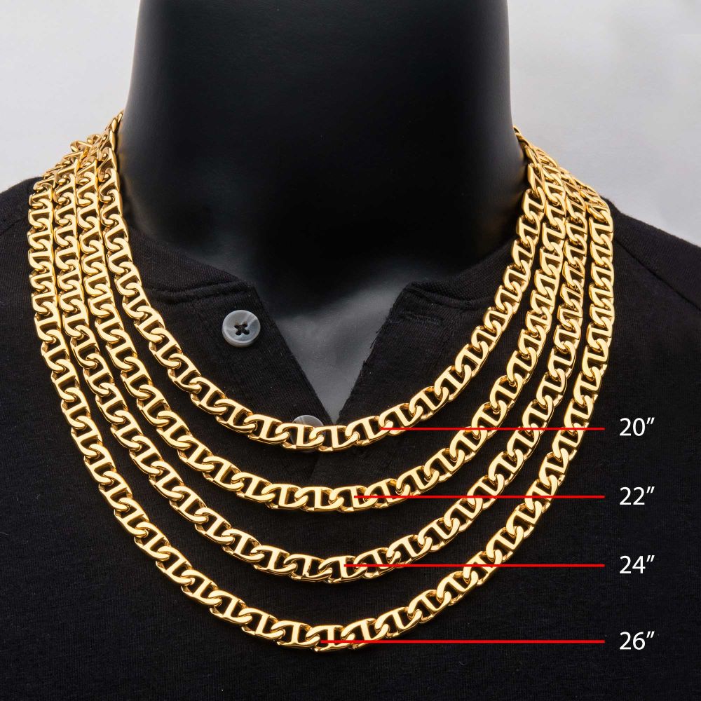 8mm 18Kt Gold IP Mariner Link Chain Necklace