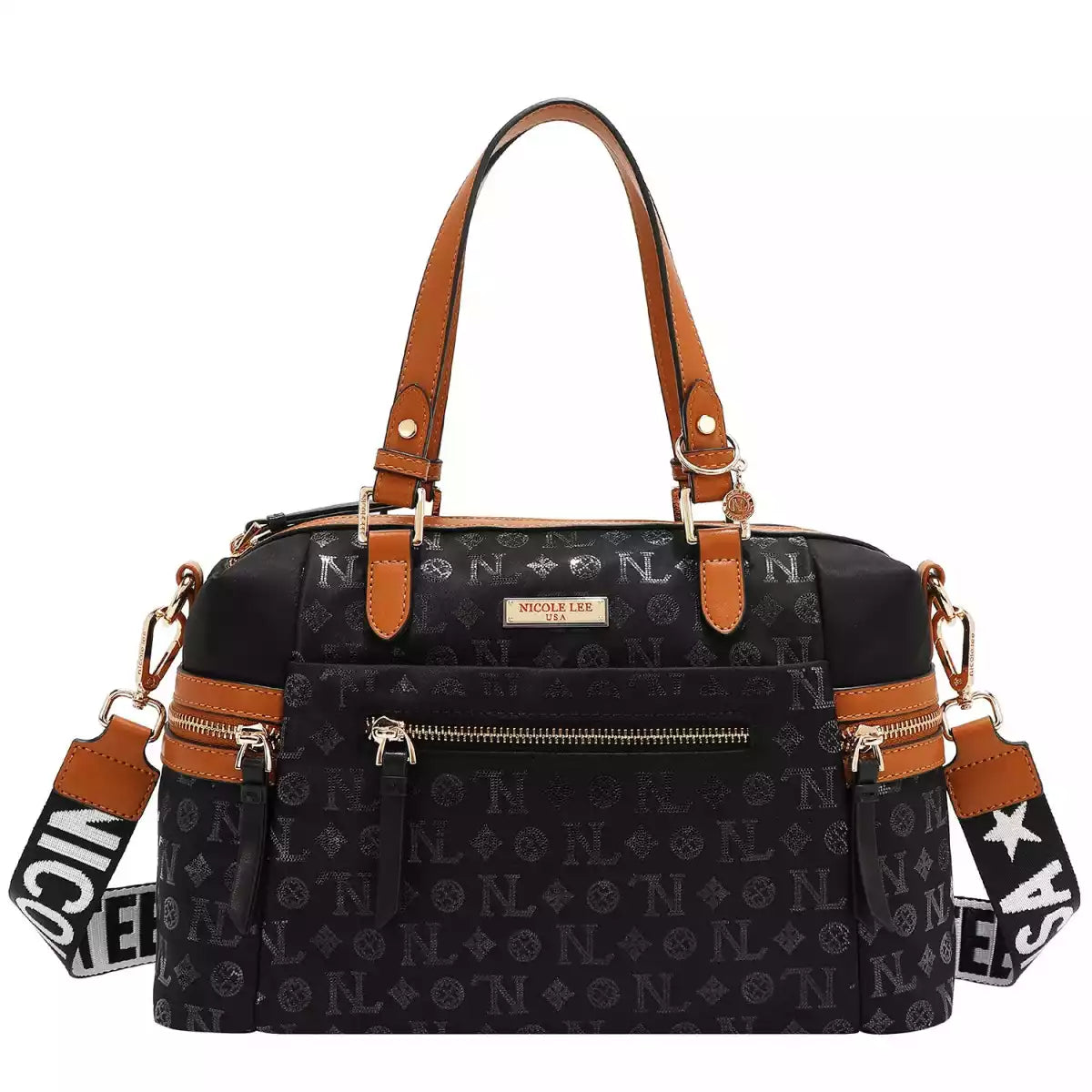 CARTERA NICOLE LEE MONOGRAM LOGO SATCHEL BAG P17525 BLACK