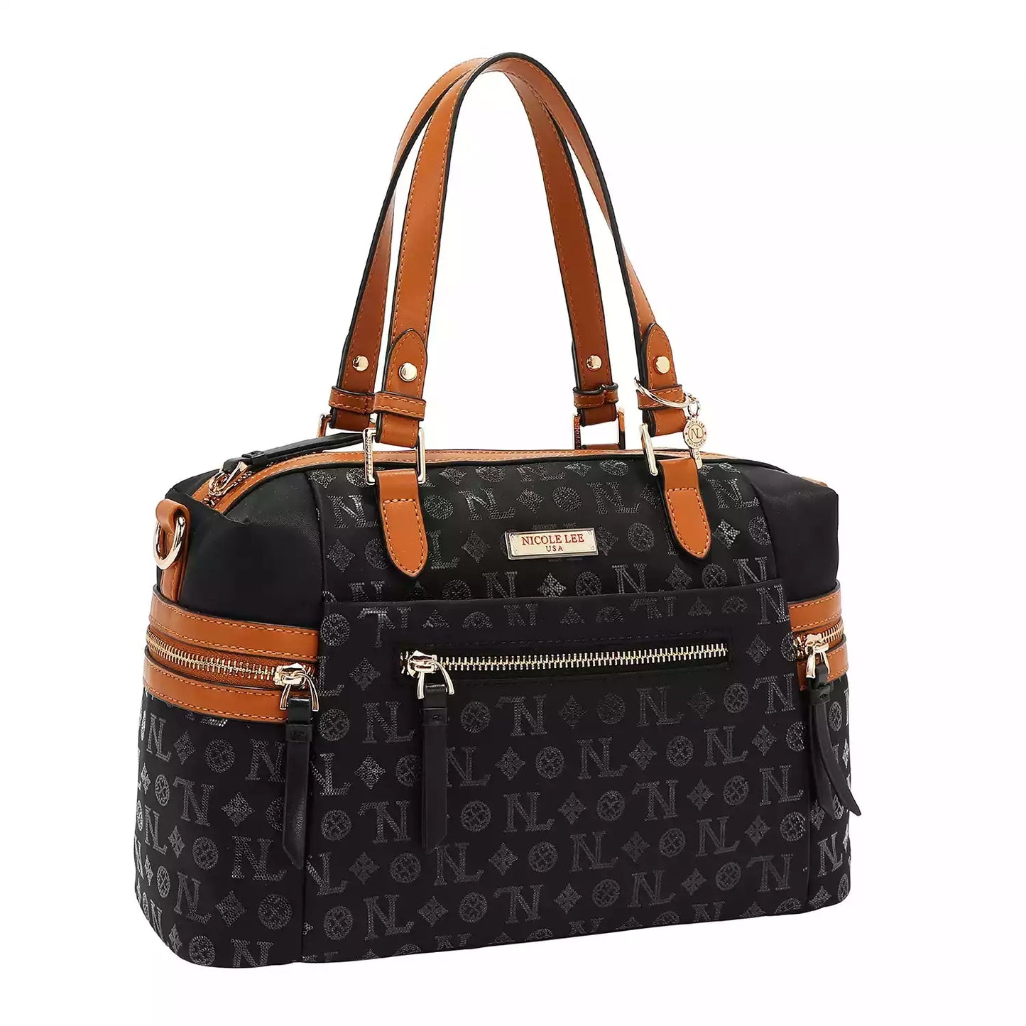 CARTERA NICOLE LEE MONOGRAM LOGO SATCHEL BAG P17525 BLACK