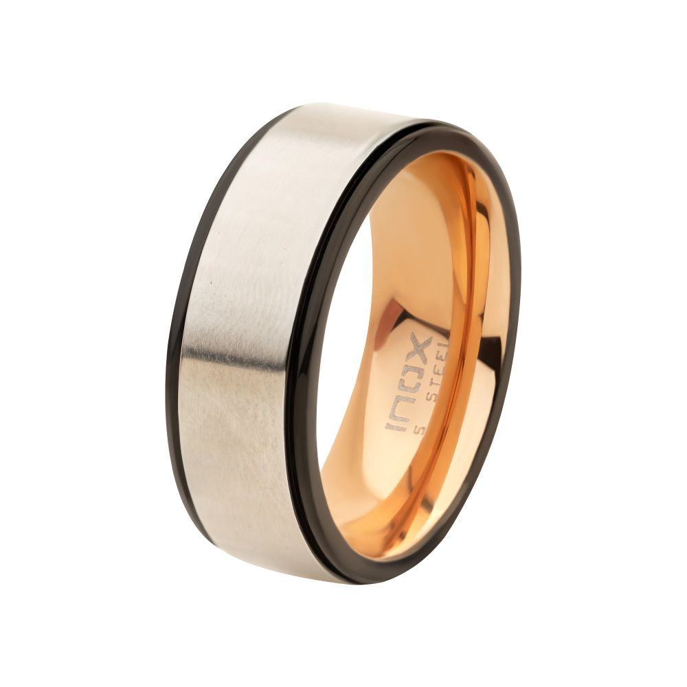 Steel Matte Finish with Rose Gold IP & Black IP Ring