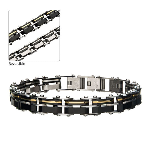 Steel Gold & Black IP Reversible Bracelet