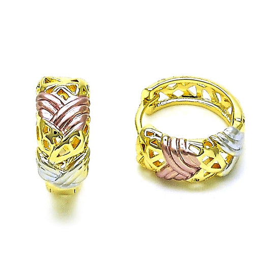 Aro Huggie corte diamante tricolor