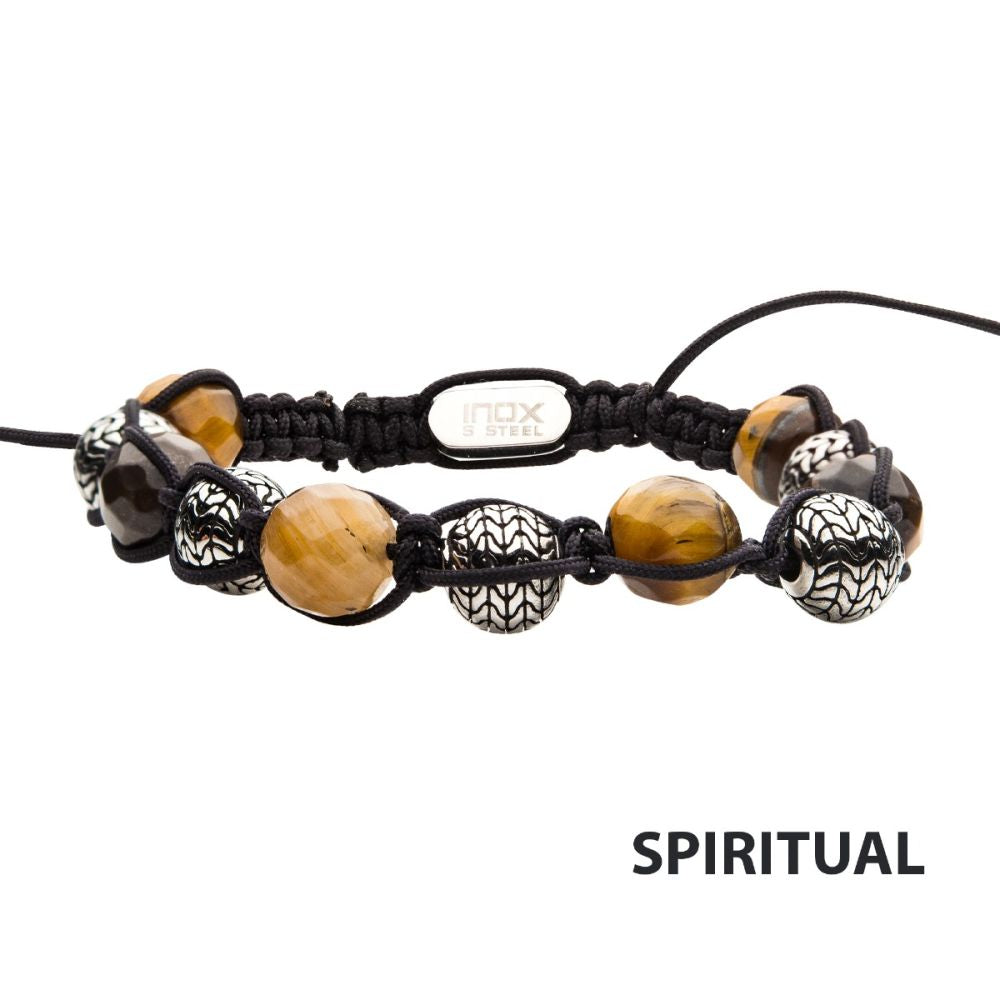 Stainless Steel & Tiger Eye Stone Bead Adjustable Braided Bracelet