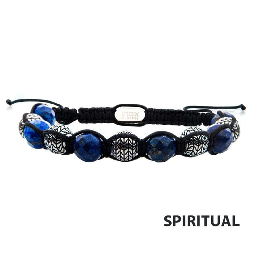 Stainless Steel & Lapis Stone Bead Adjustable Braided Bracelet