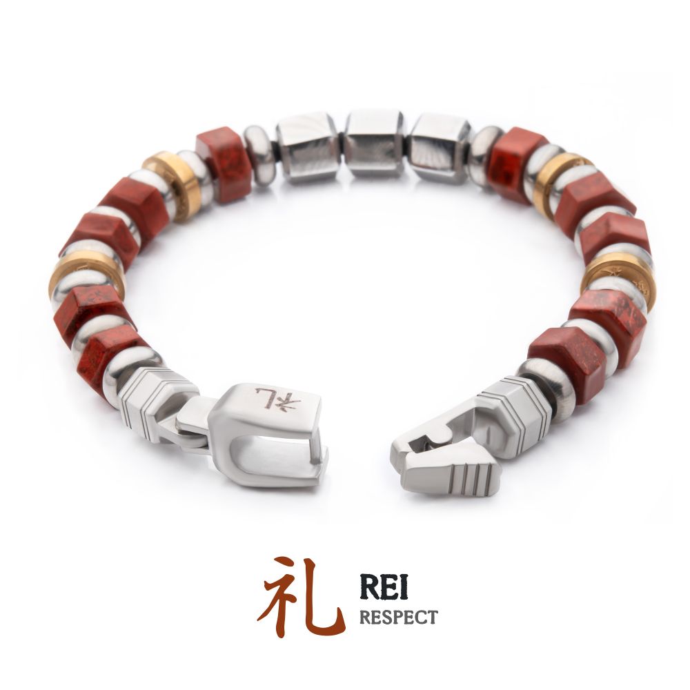 8mm Mokume Gane and Red Jasper Beads Bushido Virtue Bracelet - REI: Respect