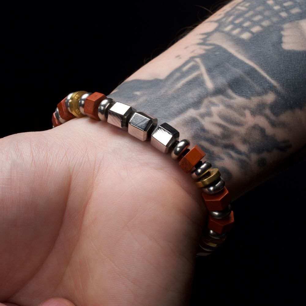 8mm Mokume Gane and Red Jasper Beads Bushido Virtue Bracelet - REI: Respect