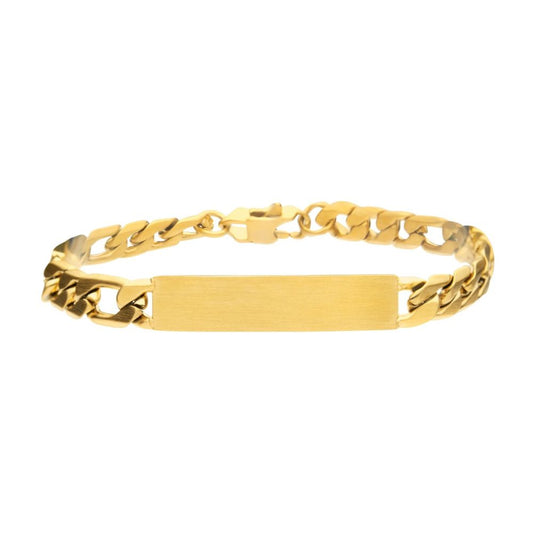 18Kt Gold IP Double Plate with Curb Chain Bracelet