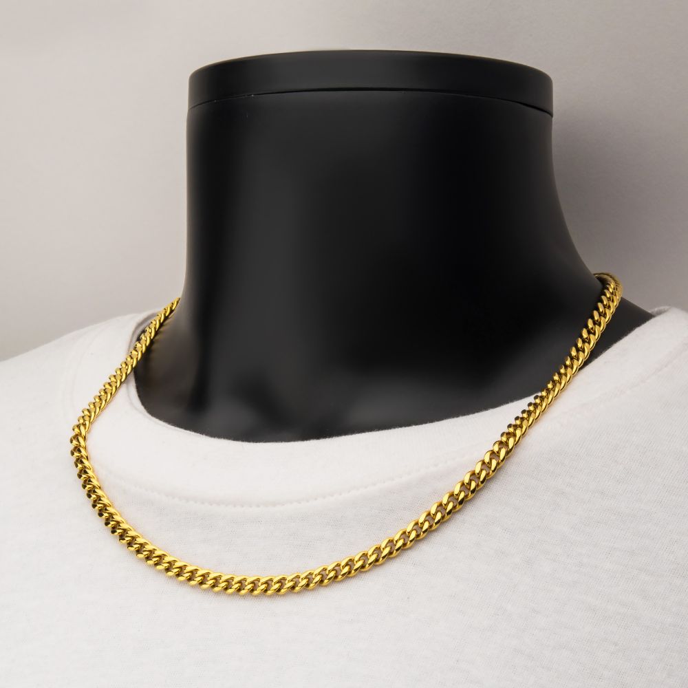 6mm 18Kt Gold IP Miami Cuban Chain Necklace with CNC Precision Set CZ Double Tab Box Clasp