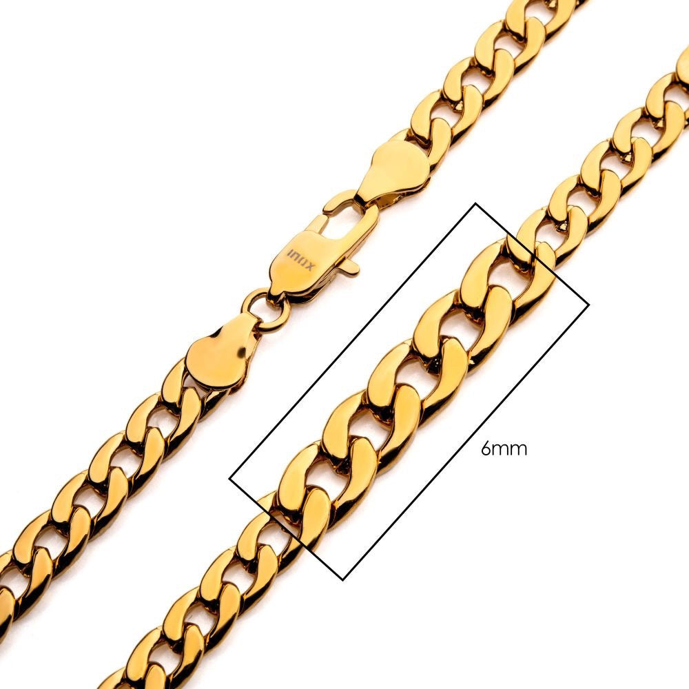 6mm 18Kt Gold IP Classic Curb Chain Necklace