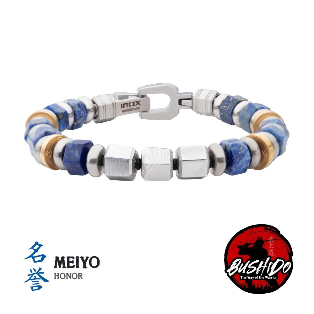 8mm Mokume Gane and Lapis Lazuli Beads Bushido Virtue Bracelet - MEIYO: Honor