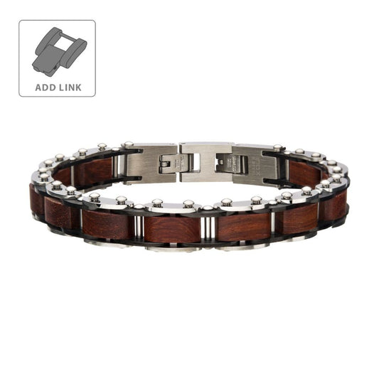 Stainless Steel with Red Sandal Wood Link Bracelet