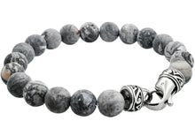 Stainless Steel 10 mm Bead Bracelet Grey Jasper