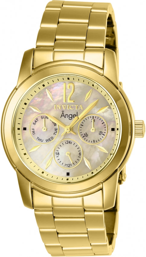 Angel Multi-Function Mother of Pearl Dial 18kt Gold-plated Ladies Watch